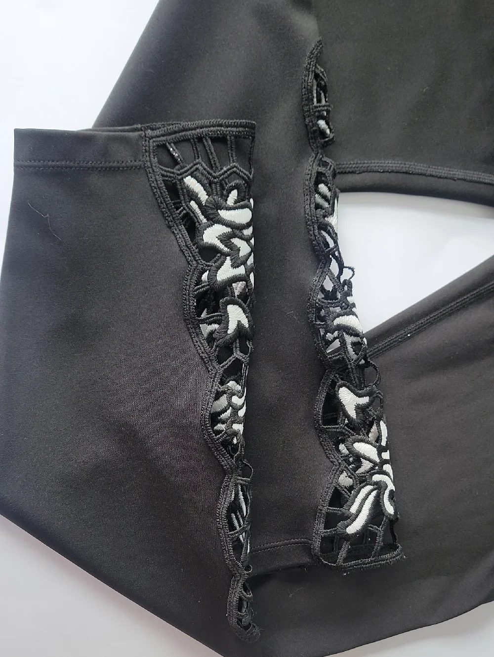 Nanette Lepore Black Leggings with Cutout Lace Panels